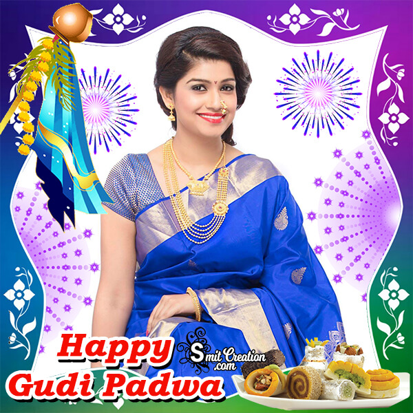 Happy Gudi Padwa Bluish Purple Frame