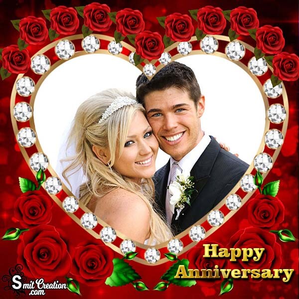 Happy Anniversary Roses Dimond Heart Photo Frame