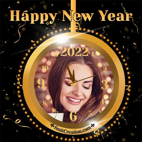 Golden Happy New Year Clock Photo Frame