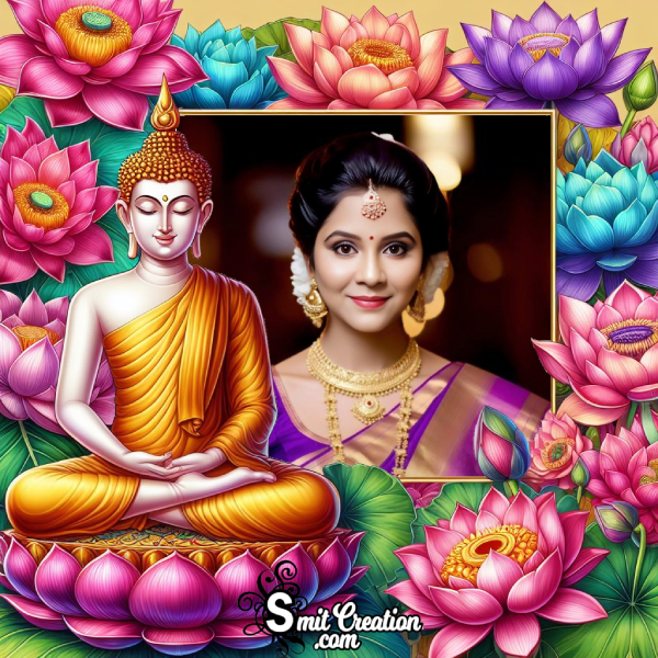 Buddha Purnima Photo Frame With Flowers