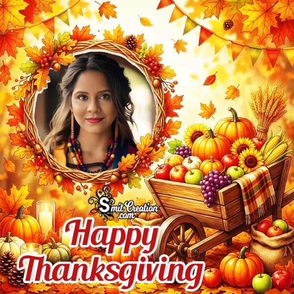 Colorful Harvest Cart Thanksgiving Photoframe