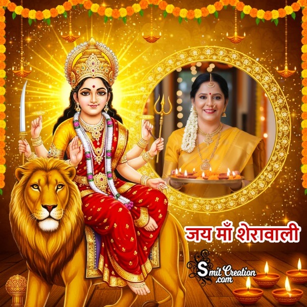Durga On Lion With Gem Armour Photoframe