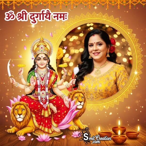 Durga With Lotus And Lions Photoframe