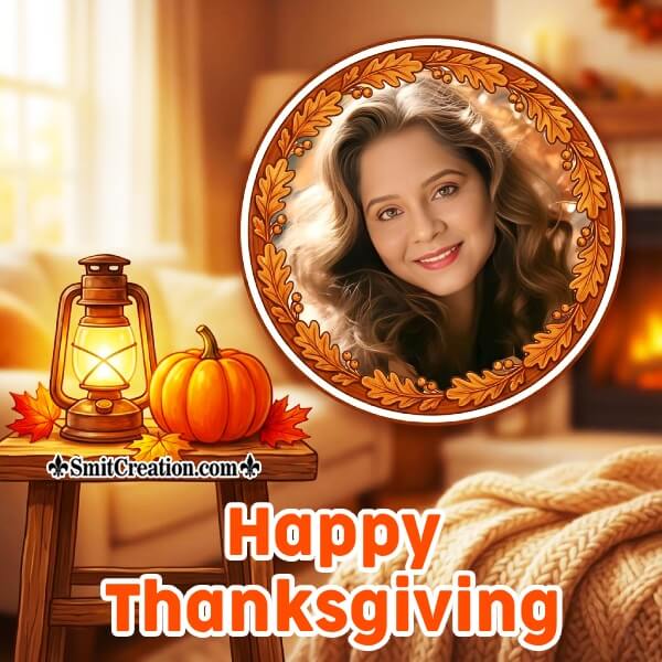 Elegant Thanksgiving Lantern And Pumpkin Photo Frame