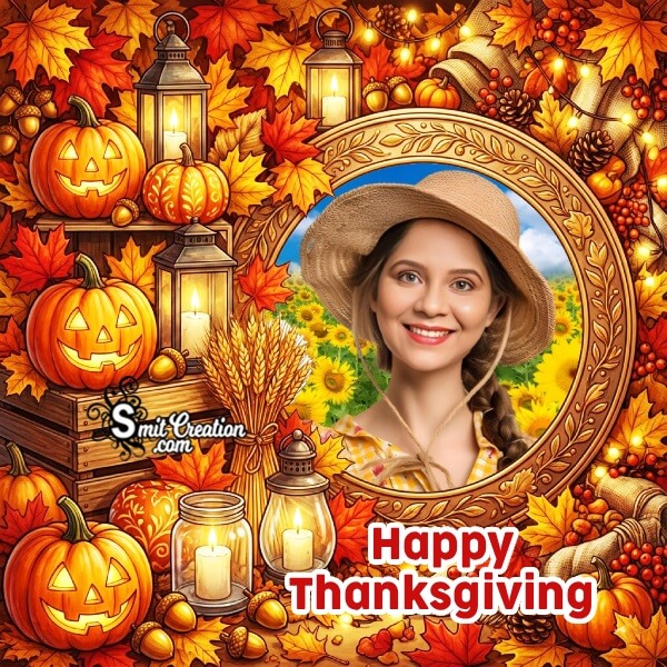 Festive Pumpkin And Lantern Thanksgiving Photoframe