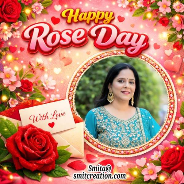 Beautiful Happy Rose Day Photoframe With Rose And Greeting Card