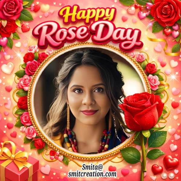 Creative Happy Rose Day Photoframe With Rose Day Border