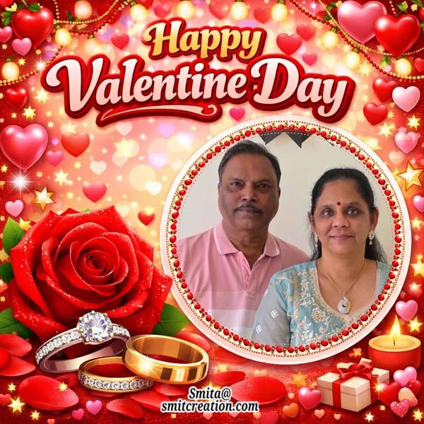 Happy Valentine Day Photoframe With Rose And Ring