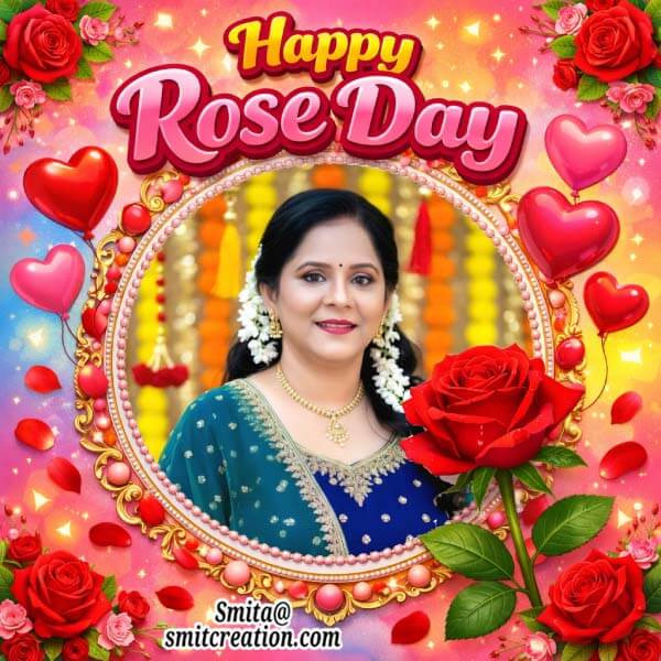 Love Filled Happy Rose Day Photoframe With Single Red Rose