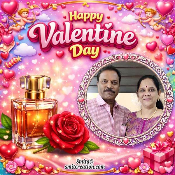 Premium Happy Valentine Day Photoframe With Rose And Perfume
