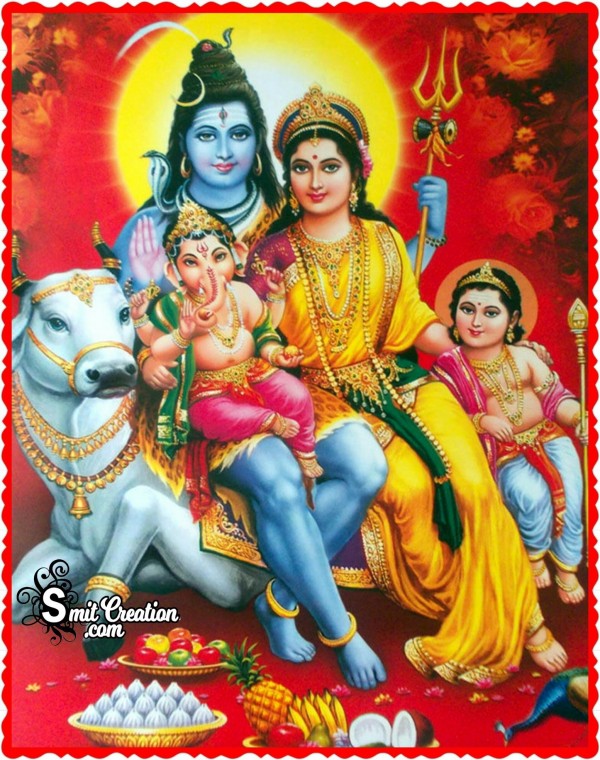 Shankar Parvati with Ganesha and Kartikey