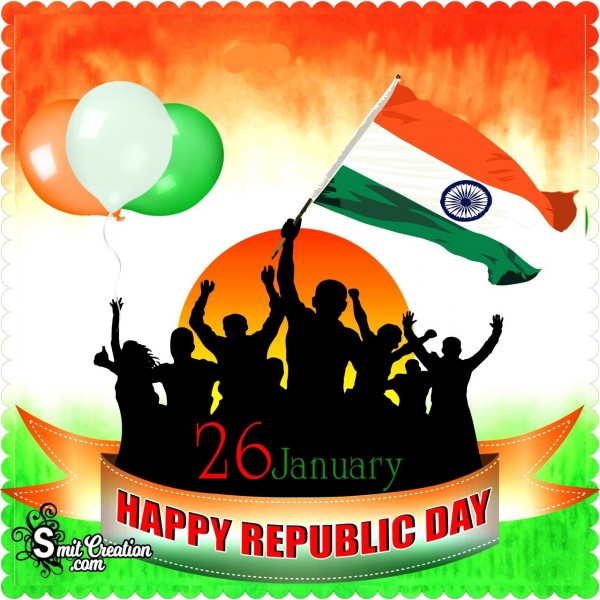 Happy Republic Day Youth With Flag And Balloons