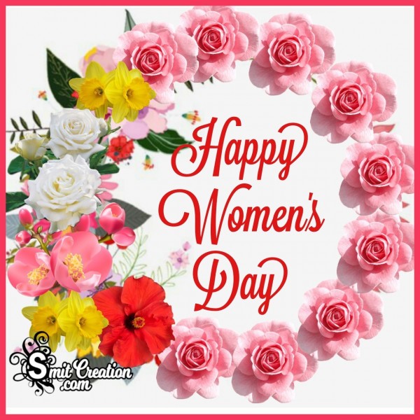 Happy Women’s Day card With Flower Wreath