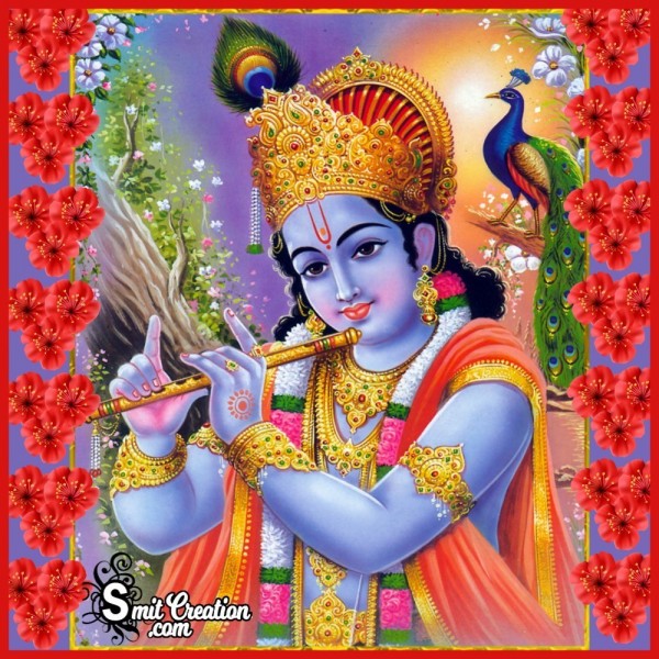Krishna With Red Flowers
