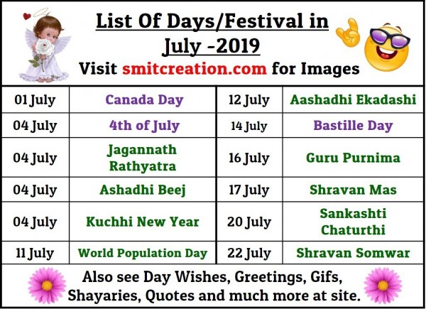 List Of Days/Festival in July– 2019