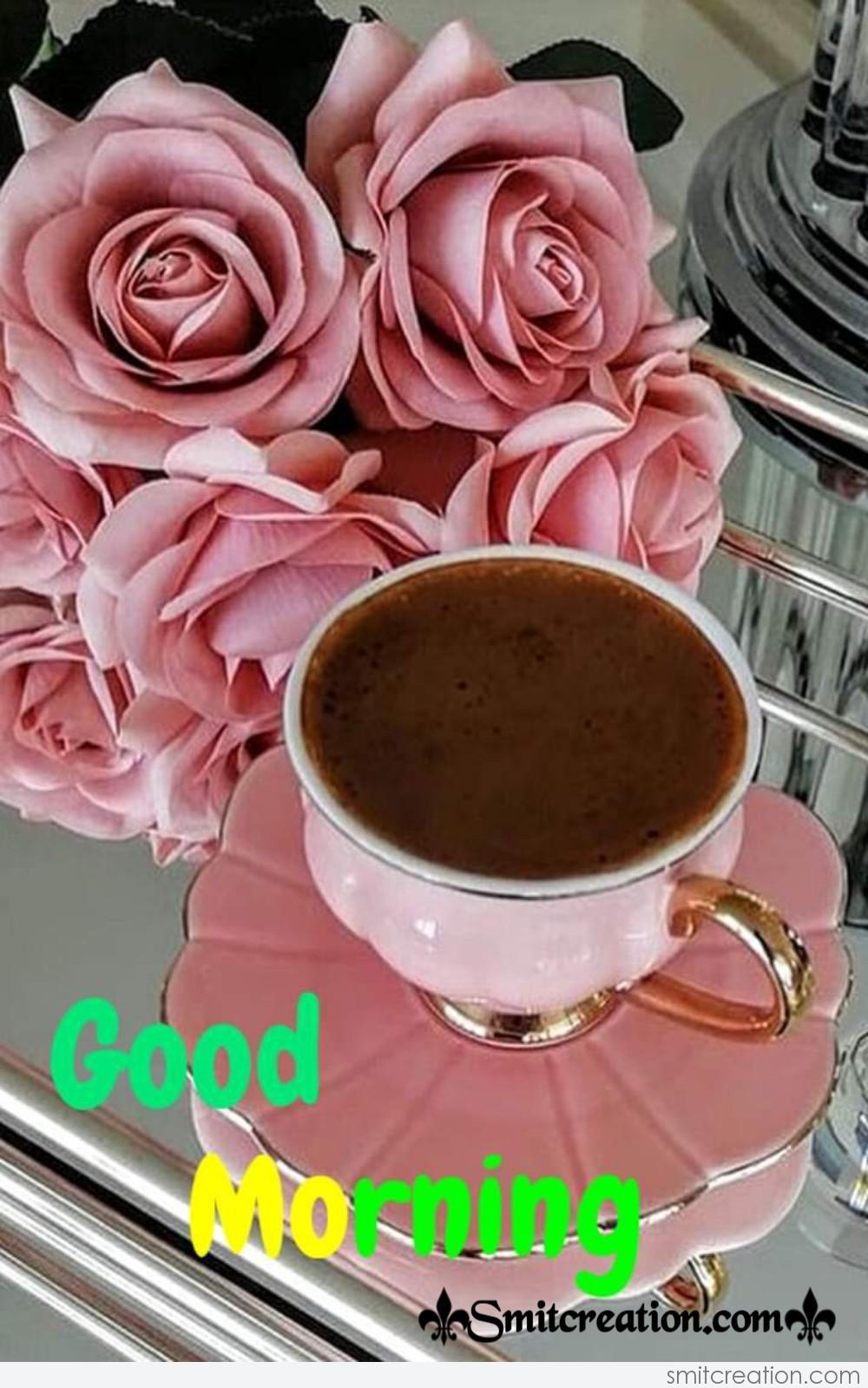 Good Morning Coffee With Rose Flowers - SmitCreation.com