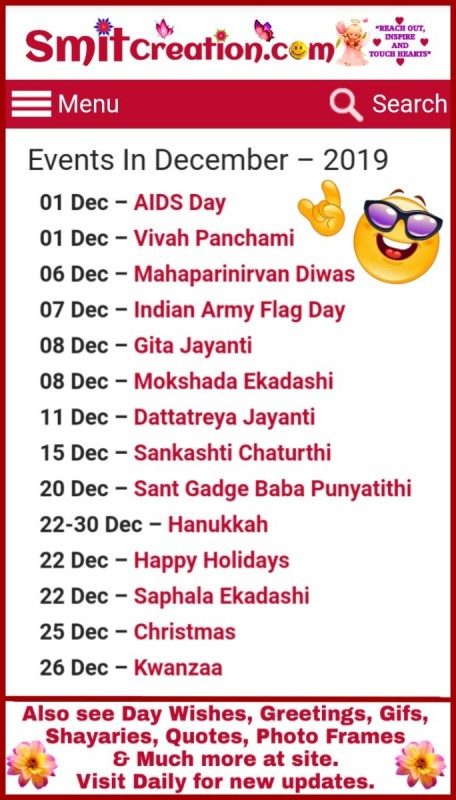 List Of Days/Festival in December – 2019