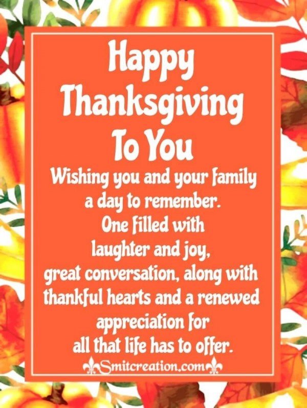 Thanksgiving Wishes To You And Your Family