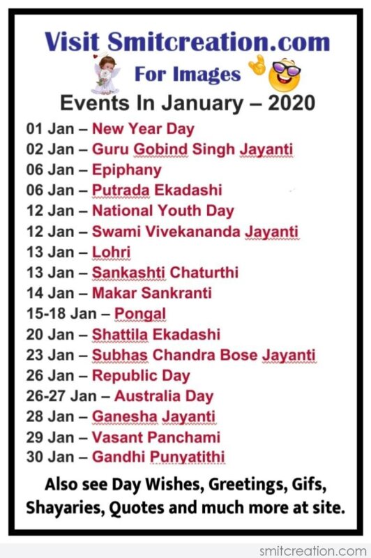 List Of Days/Festival in January – 2020 - SmitCreation.com