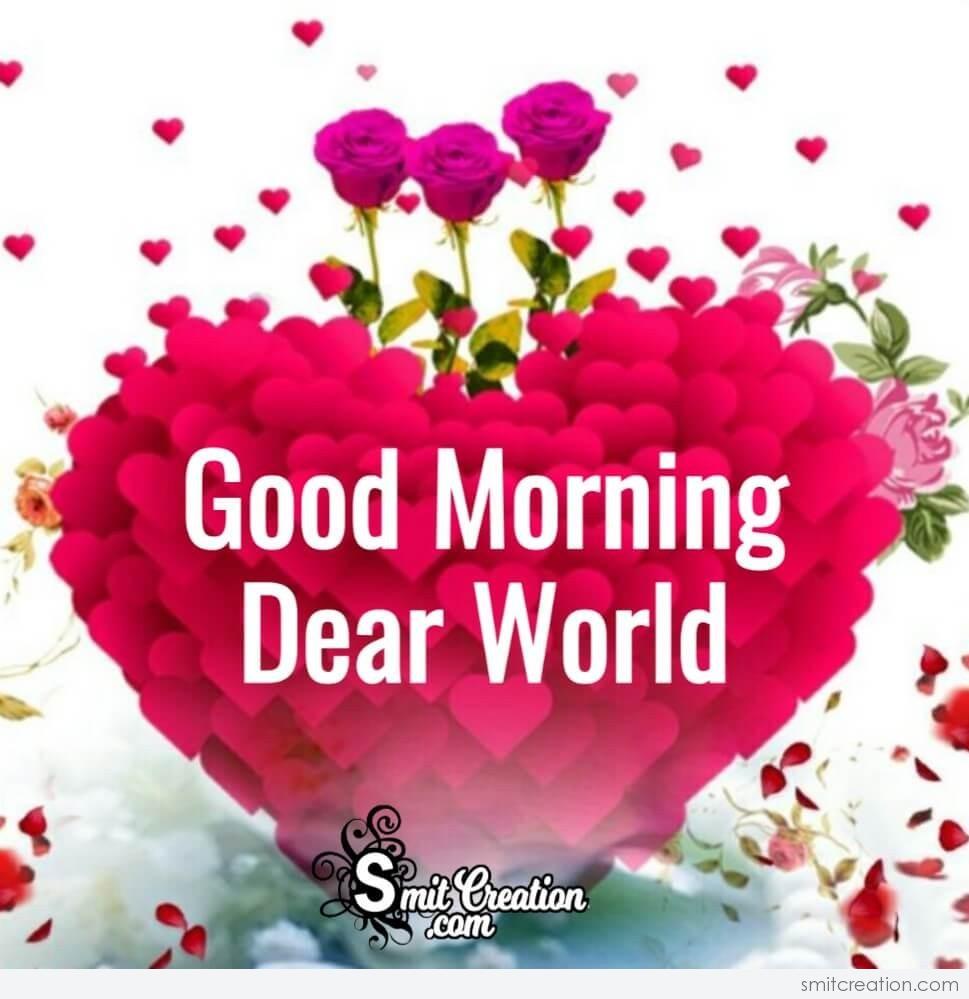Good Morning Dear World Pink Heart Card - SmitCreation.com