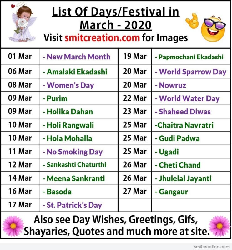 List Of Days/Festival in March – 2020 - SmitCreation.com