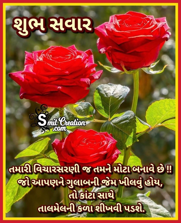 Shubh Savar Suvichar Message With Rose