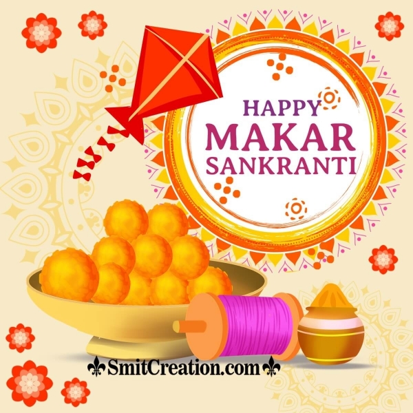 Happy Makar Sankranti With Kite And Food
