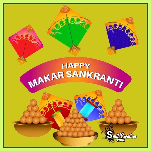 Happy Makar Sankranti With Kites And Laddus