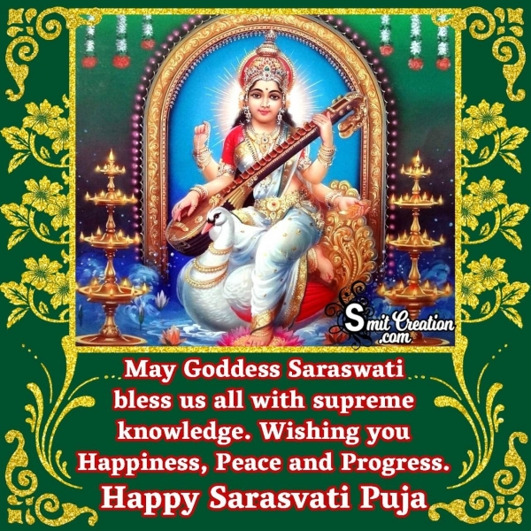 Happy Sarasvati Puja Blessing Image