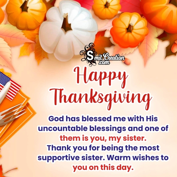Happy Thanksgiving Wish Pic For Sister