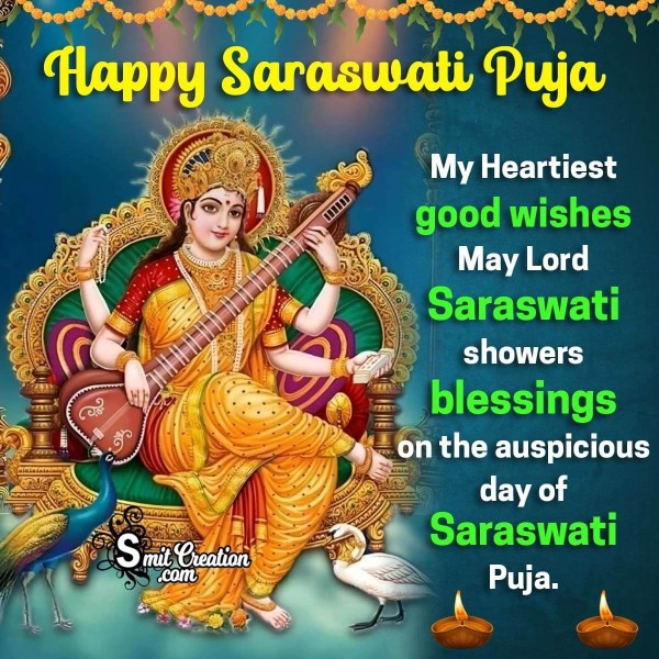Happy Saraswati Puja Blessing Image