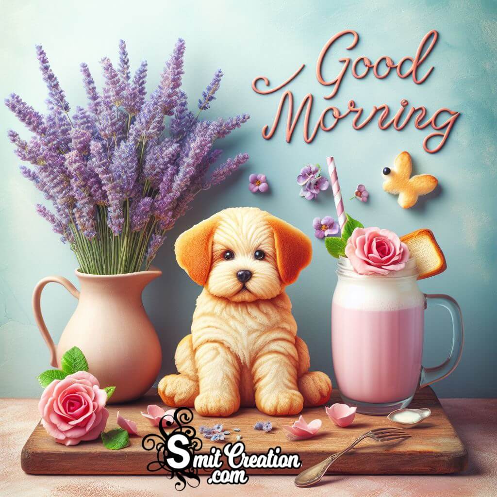 Breakfast Good Morning Picture With Bread Dog And Flowers