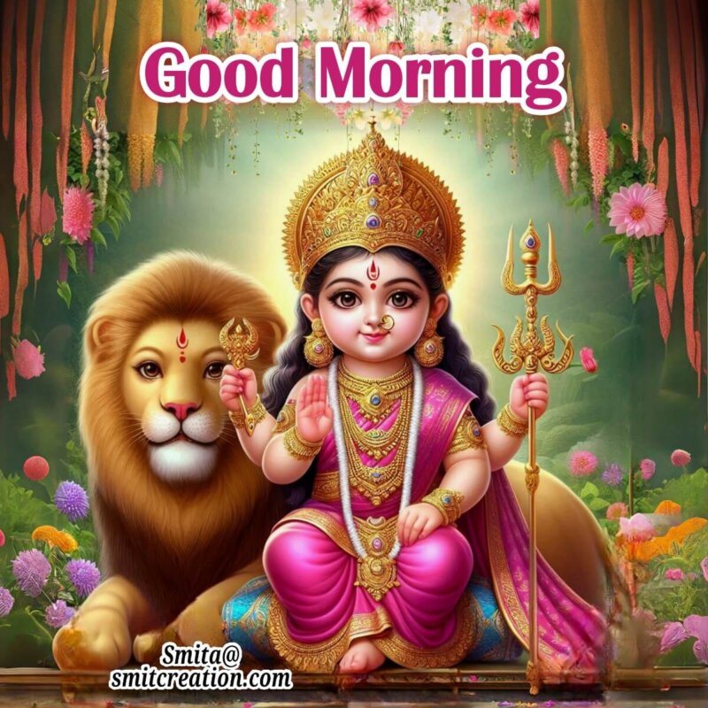Bal Maa Durga In Pink Sarre Morning Picture