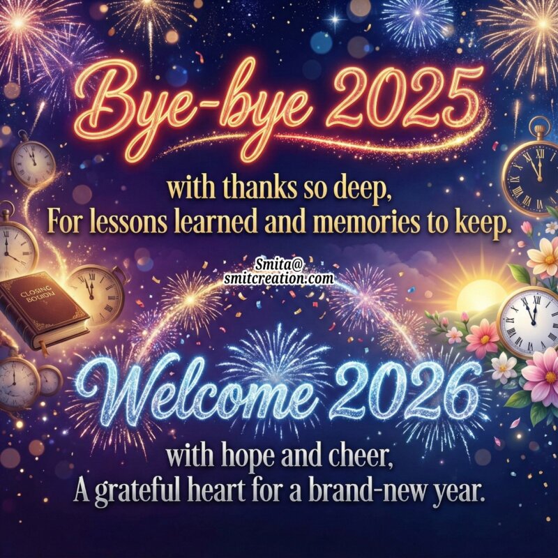 Bye Bye 2025 Welcome 2026 Gratitude Image