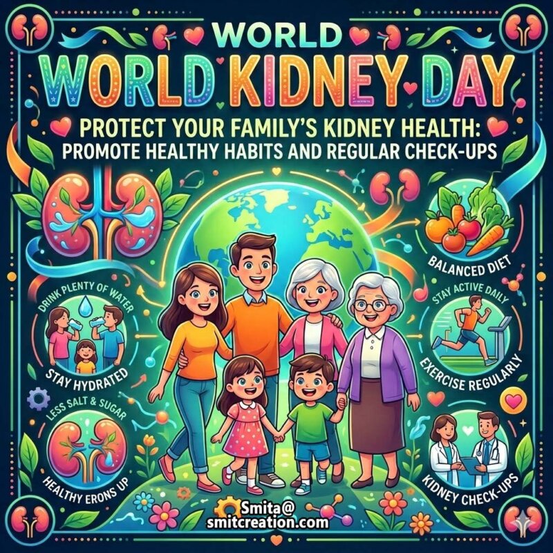 World Kidney Day Family Kidney Health Awareness Image