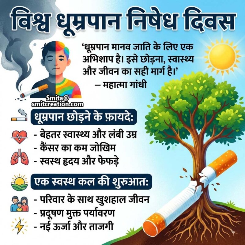 World No Smoking Day Gandhi Quote Hindi Poster Image