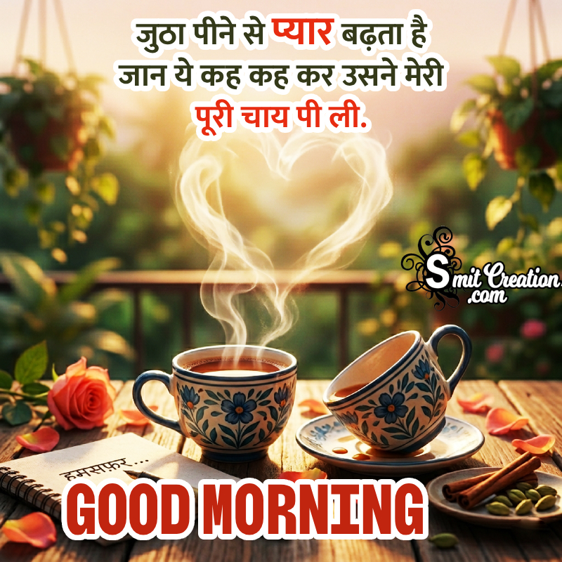 Best Good Morning Tea Shayari With Rose Picture