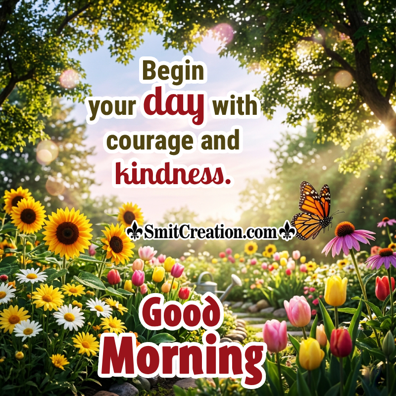 Good Morning Life Quote With Flowers Image