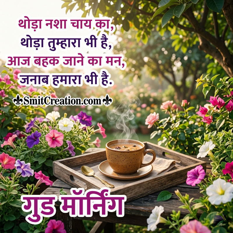 Good Morning Tea Shayari With Flowers Image