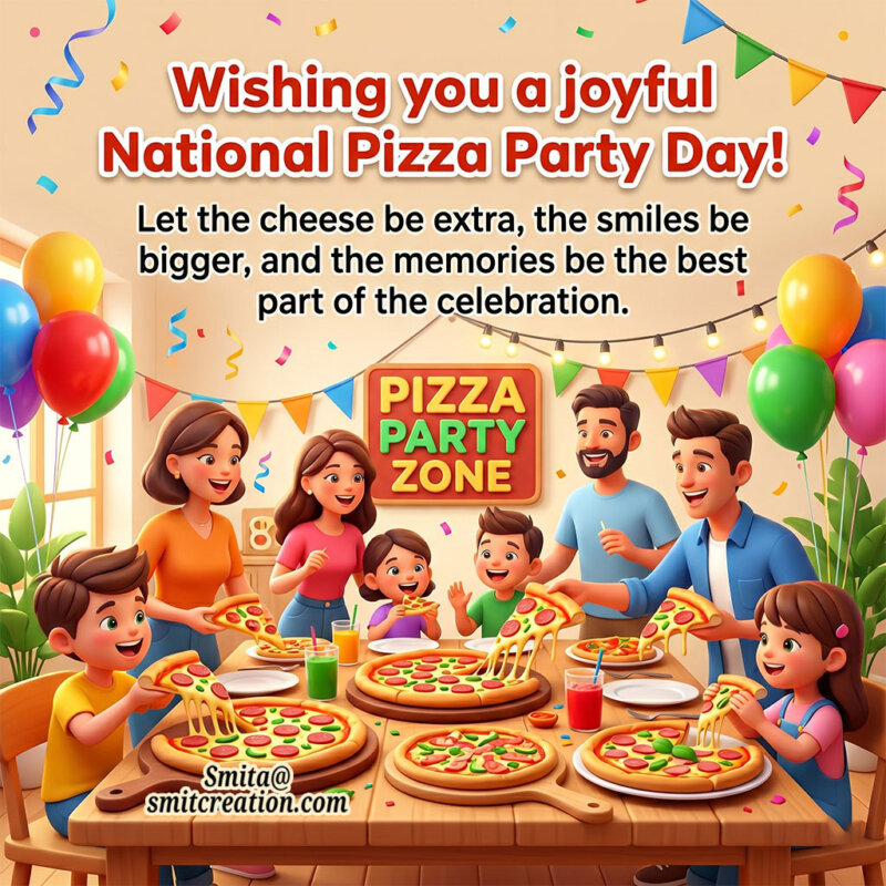 National Pizza Party Day Cheese And Smiles Wish Image