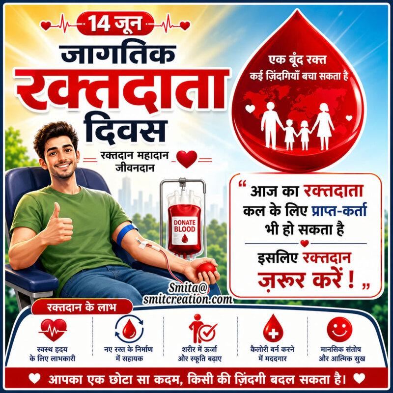 World Blood Donor Day Hindi Blood Donation Save Lives Poster Image