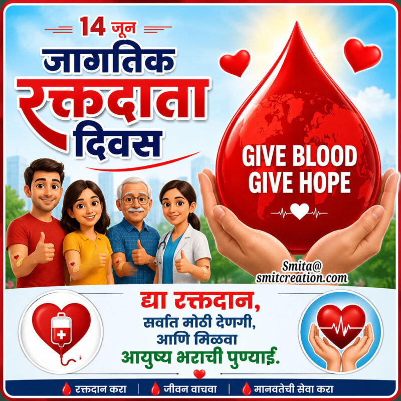 World Blood Donor Day Marathi Blood Donation Awareness Poster Image