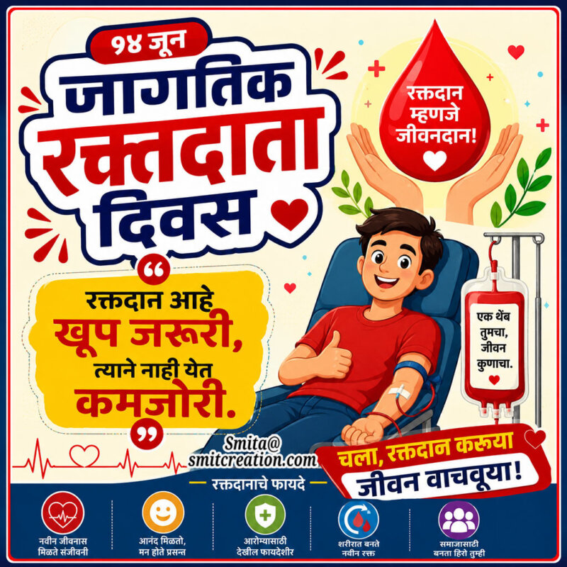 World Blood Donor Day Marathi Blood Donation Motivational Poster Image