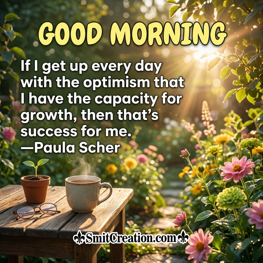 Good Morning Inspirational Quote With Cup Of Tea Image