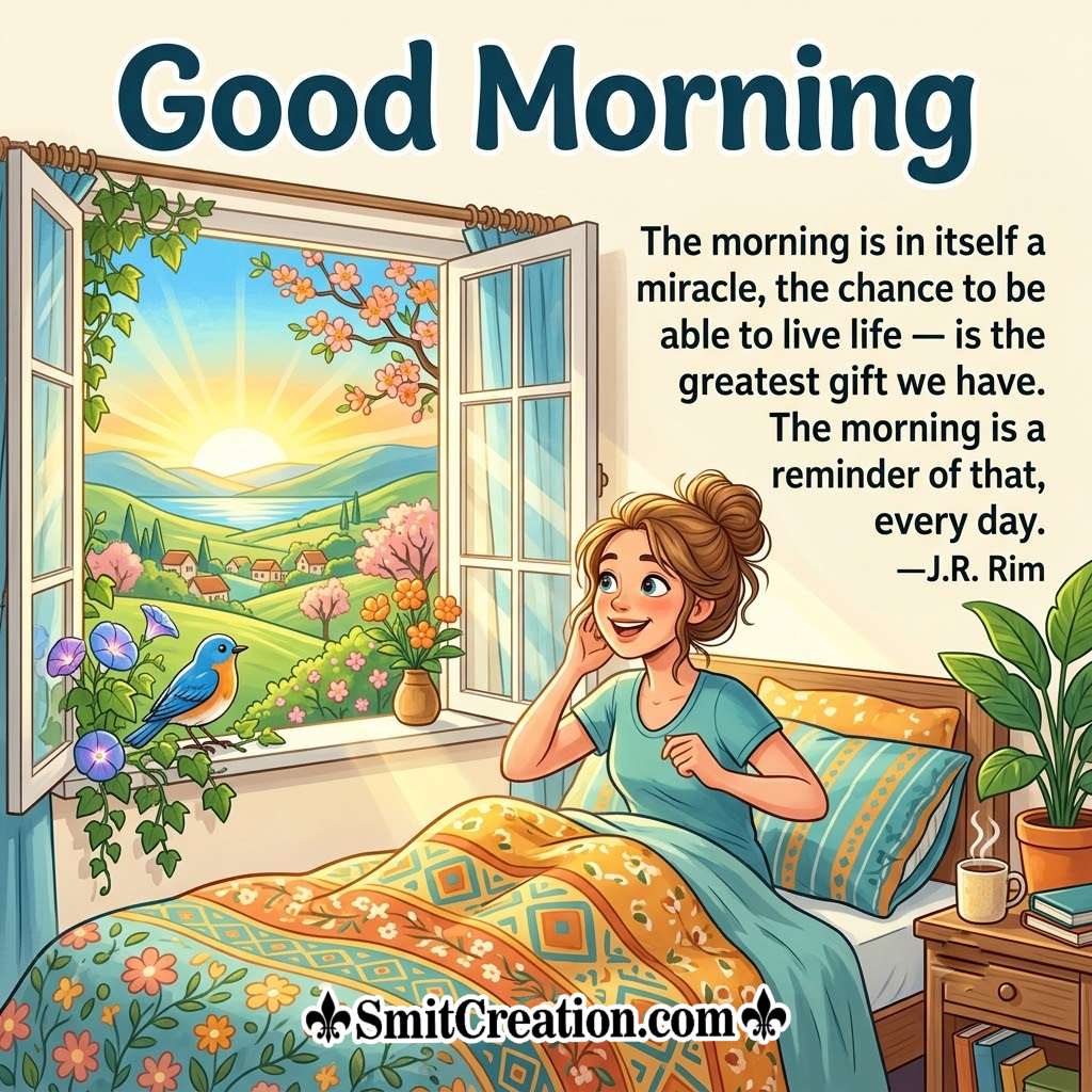Good Morning Inspirational Quote With Cup Of Tea Pic