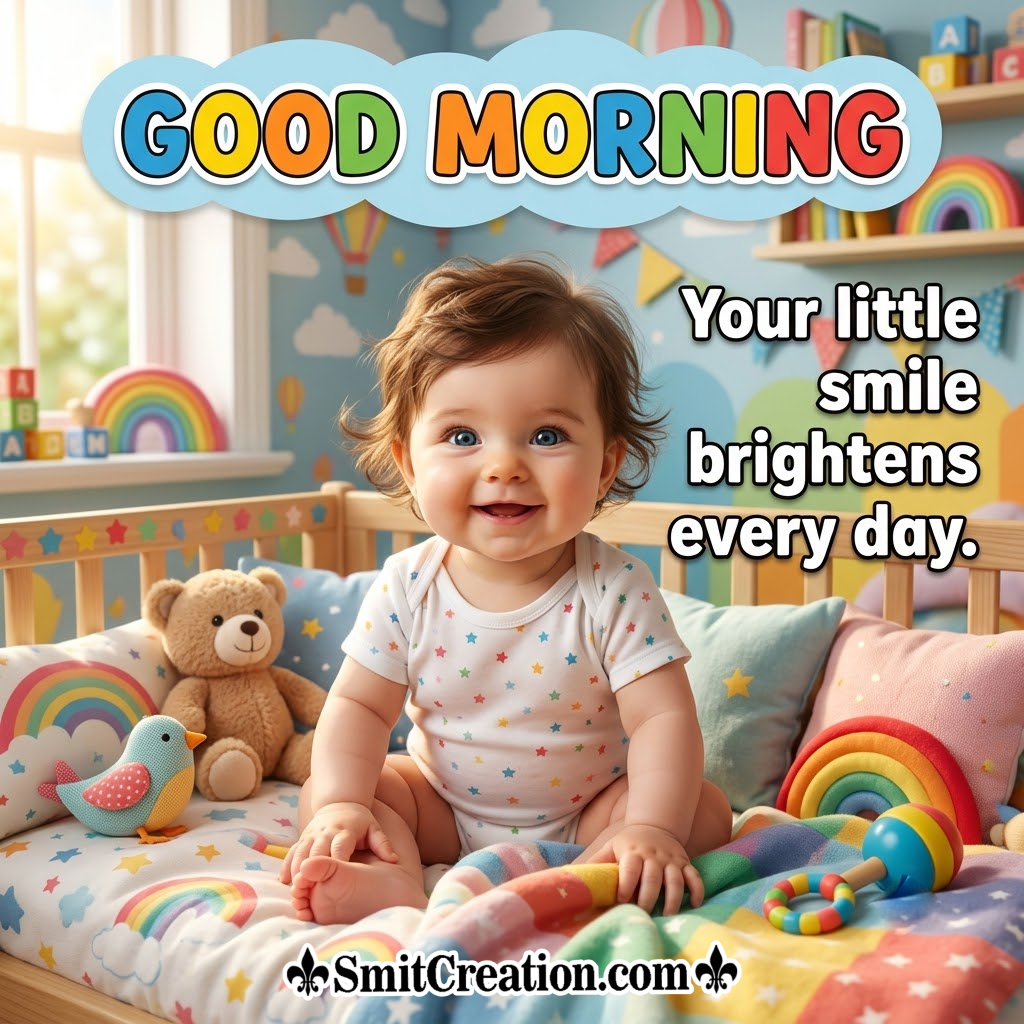 Good Morning Little Baby With Teddy Photo