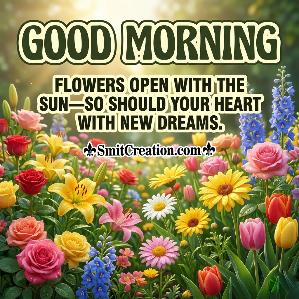 Good Morning New Dreams Quote About Flowers Pic