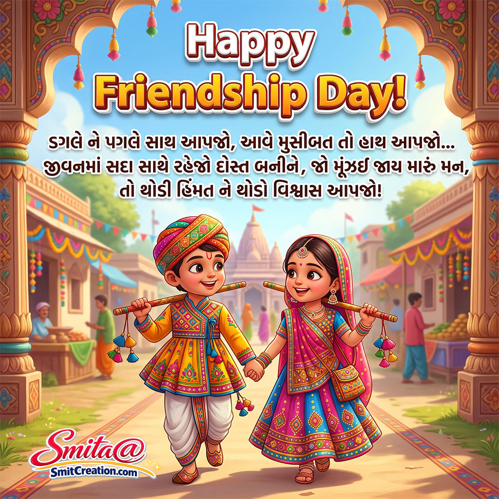 Happy Friendship Day Wish Image In Gujarati