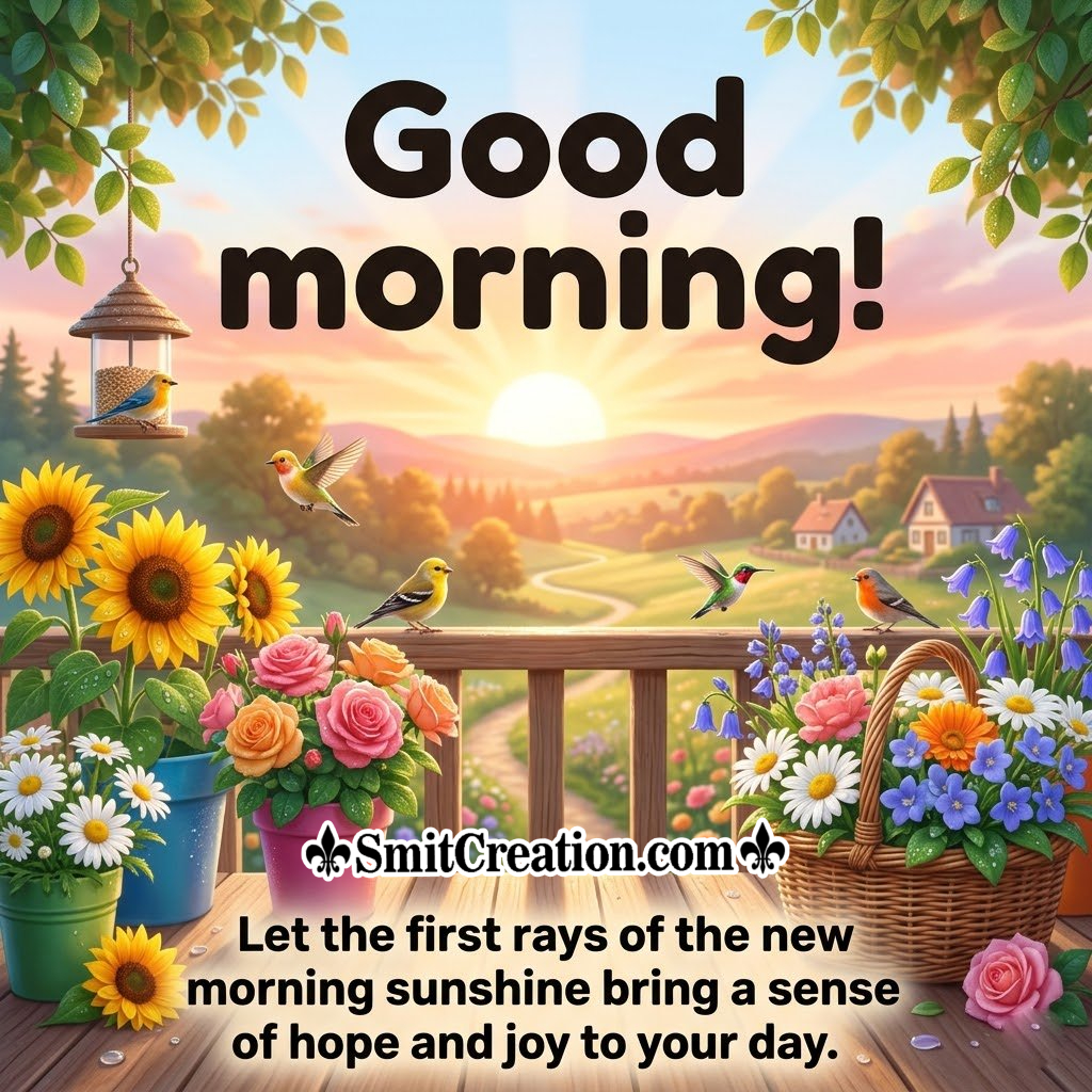 New Morning Quote For Hope And Joy With Flowers Image
