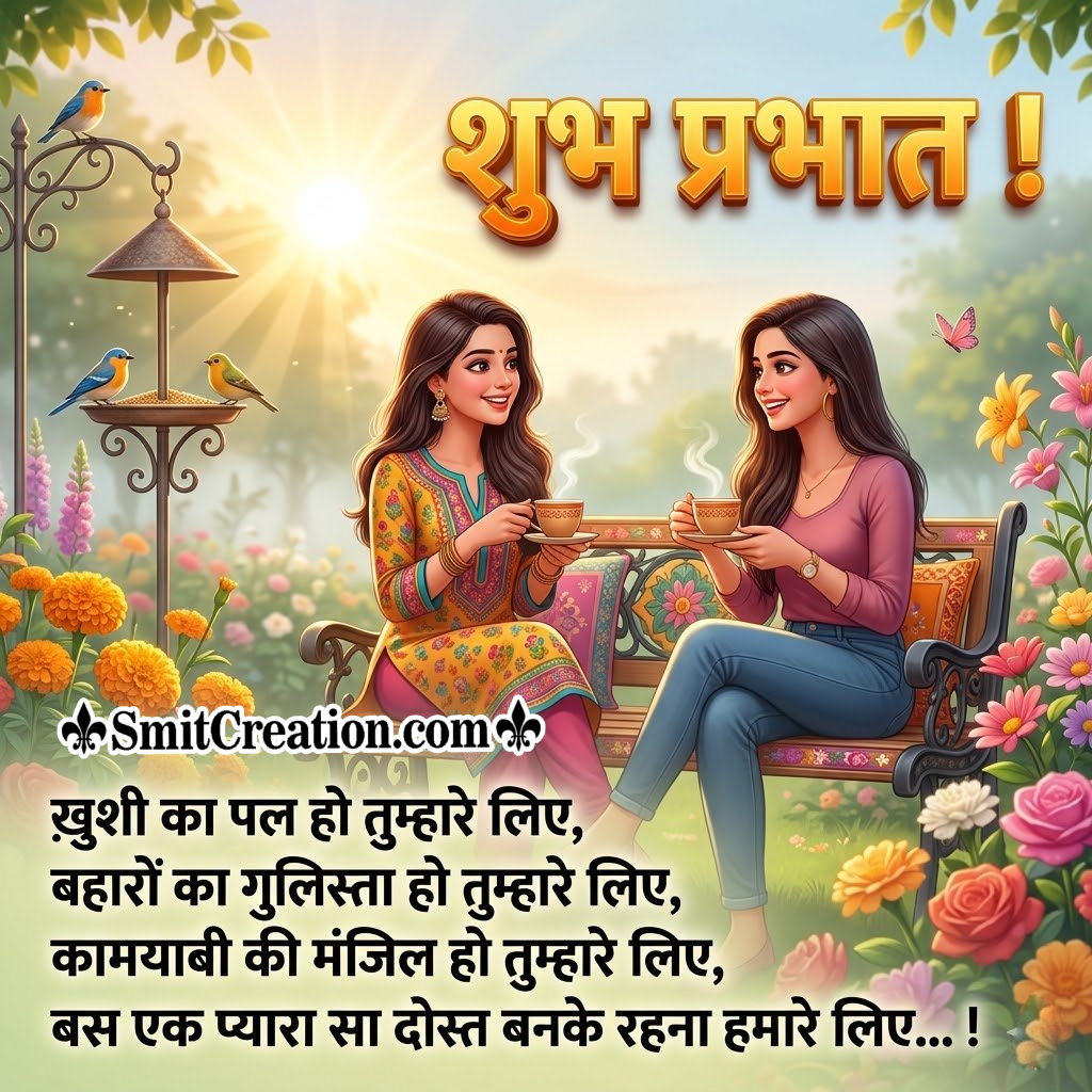 Shubh Prabhat Friends Shayari Greeting In Hindi With Cup Of Tea Image